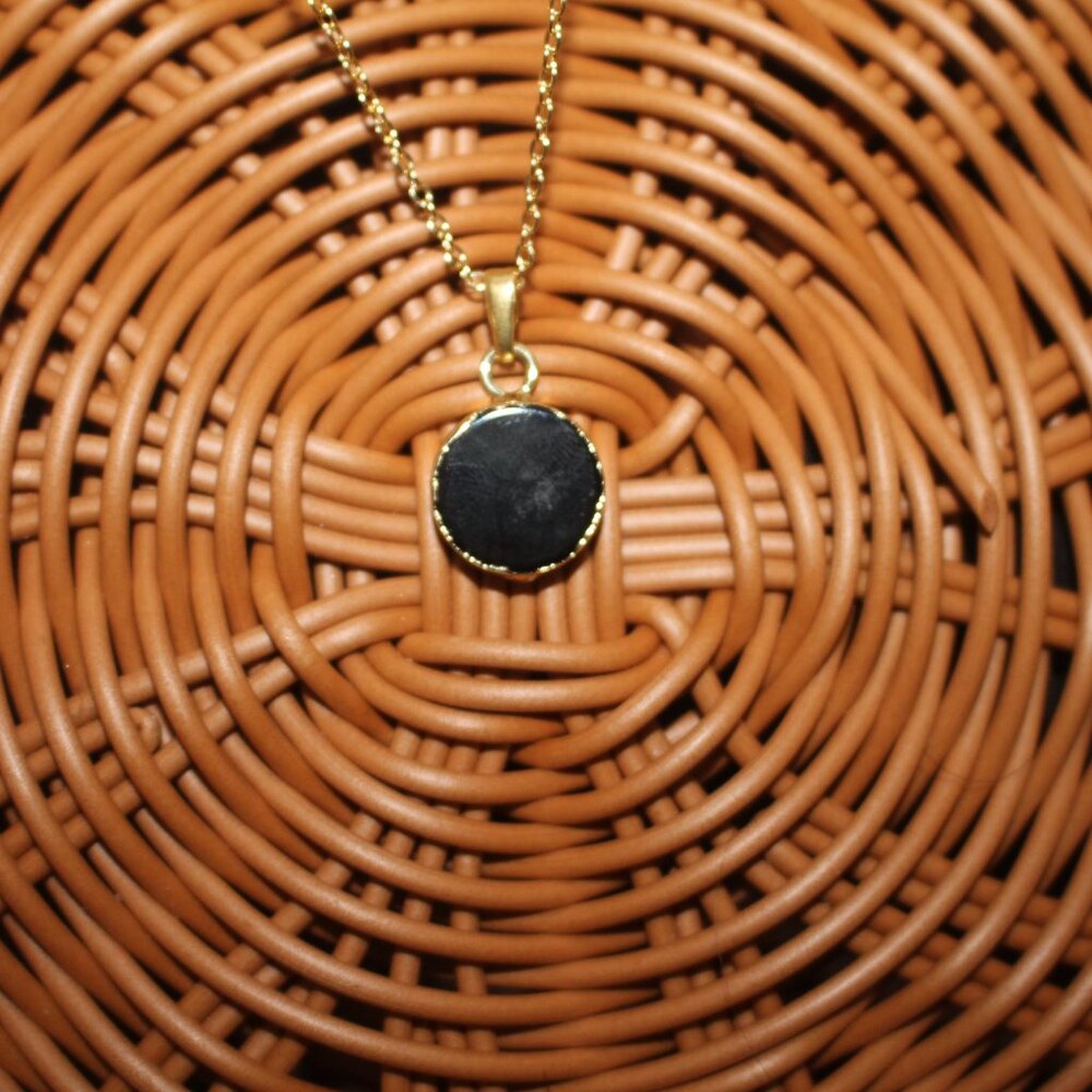 Black Druzy Round Stone Pendant Necklace – Gold Trim - Picture 5 of 5
